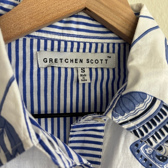 Gretchen Scott Button Up 3/4 Sleeve Paisley Cotton Lightweight Tunic Top Size S - Picture 6 of 7